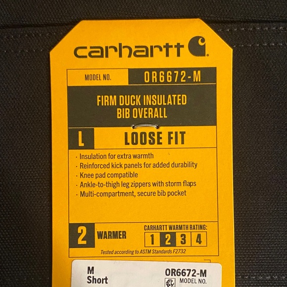 NWT- Carhartt Firm Duck Insulated Bib Overall in Black